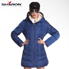 SHARON/雪伦羽绒服女正品中长款连帽羊羔毛明拉链军工羽绒服64529