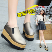 2016 new spring shoes high heel round thick-soled platform shoes deep mouth the lazy man rode a Korean version of tide and leisure shoes