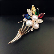 Good fashion cute rhinestone faux Pearl flowers brooch Korea girl corsage sweater shawl pin buckle