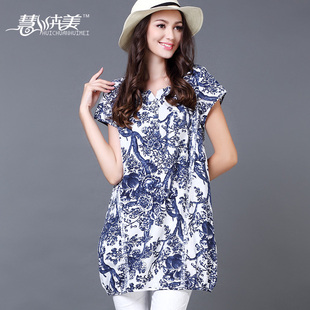 慧川卉美旗舰店2015夏装新款大码女装棉麻衬衫200斤胖mm韩版宽松加大加肥t恤上衣