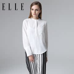 ELLE女装 2016秋季新品亨利领方形口袋白衬衫女