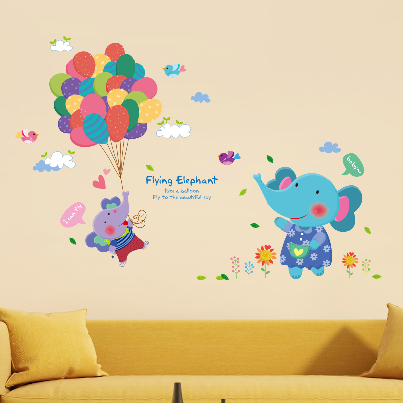 宝宝儿童房幼儿园装饰墙贴纸热气球环游记动物气球小象墙贴纸贴画产品展示图5