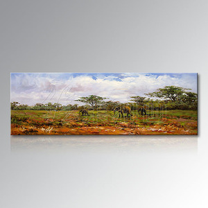 纯手绘长条横版抽象装饰油画现代家居客厅抽象草原风景无框画壁画