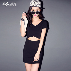 Seven space space OTHERMIX2015 new sexy pierced navel-baring spring/summer slim short sleeve dress