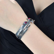 Thai Thai Silver 925 Silver red corundum Lady feather bracelet fashion trend of the Japanese and Korean version of Joker bracelet