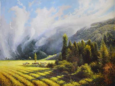 李春植《田间牧马》朝鲜人民艺术家