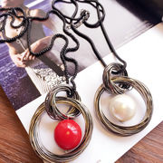 Cool na chain circled red beads in the Korean version of the long sweater dress ladies pendant jewelry necklace sweater chain 4095