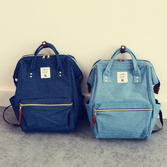 2016韩版乐天牛仔布料双肩包手提中学生双肩两用书包大容量背包