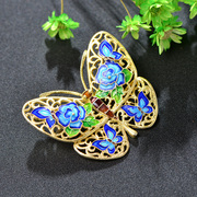 Thai gold-plated 925 Silver cloisonne Butterfly fashion Lady brooch brooch new burn blue gorgeous female