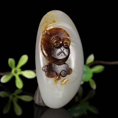 省级玉雕大师叶清 和田玉白玉生肖猴挂件 36g 肉细 雕工精细