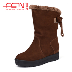 Fuguiniao shoes with genuine leather winter boots in the Korean version of head velvet boots and warm winter boots