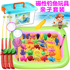 儿童磁性钓鱼玩具套装宝宝洗澡戏水亲子玩具家庭装小猫钓鱼池玩具