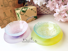 日本代购北海道玻璃制品硝子工房超美工匠手作盘子小碗月兔杯子
