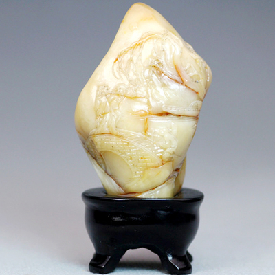 寿山石 重器 62.7g白田《访友图》摆件 旧藏珍品