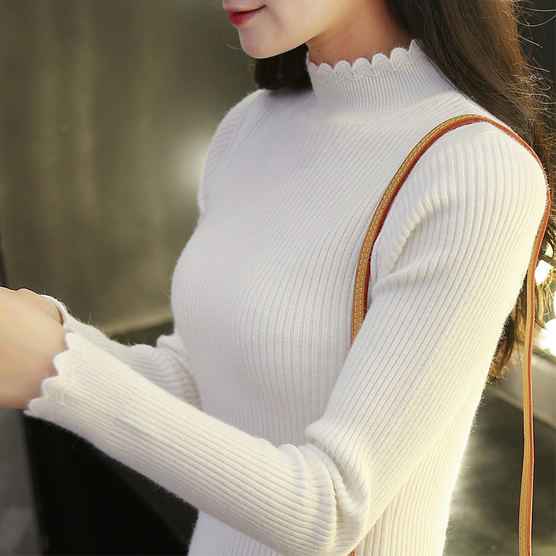 半高領套頭毛衣女秋鼕新款韓版加厚長袖打底衫修身顯瘦短款針織衫