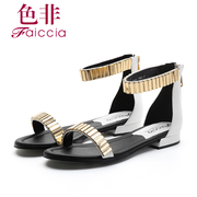 Faiccia/non 2015 summer styles counter genuine leather peep-toe metal decorative flat Sandals 5B26