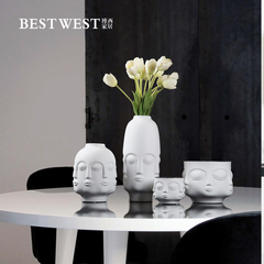 bestwest时尚创意工艺品哑光白色陶瓷花瓶摆件客厅家居软装装饰品