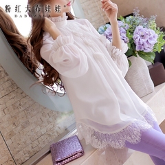 Chiffon shirt women long sleeves Pink doll 2015 autumn tides blouses Korean version with Lantern sleeves white shirt women