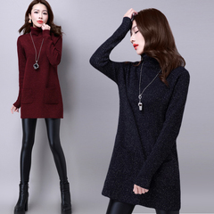 2016冬装中长款高领显瘦毛衣韩版长袖女针织衫大码宽松套头打底衫