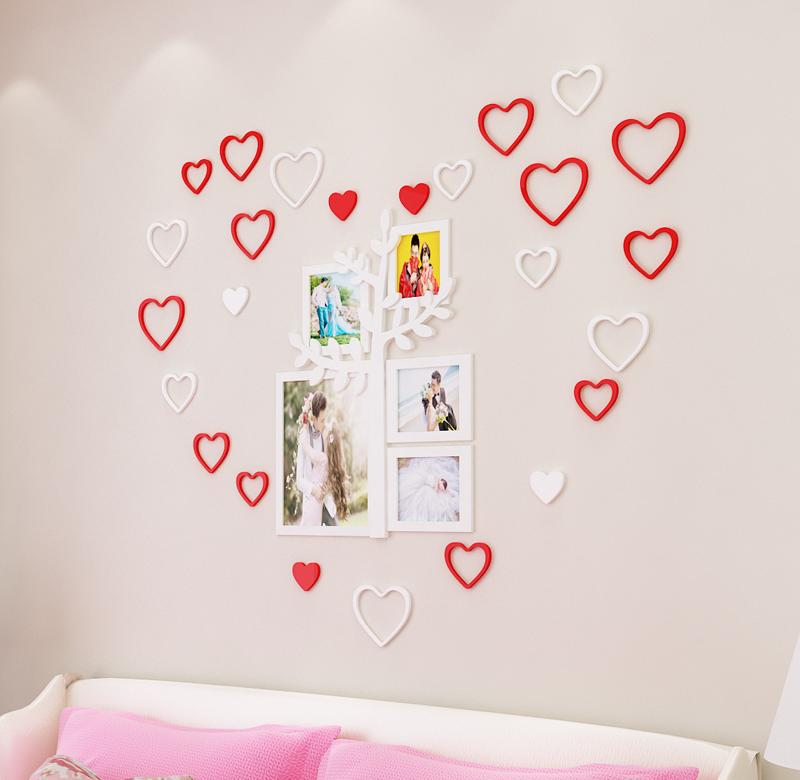 3d立体墙贴爱心形温馨贴纸客厅卧室背景墙个性创意自粘房间装饰品