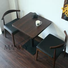 西班牙牛角椅 咖啡厅桌椅 奶茶店桌椅 胡桃木餐桌椅 简约实木餐椅