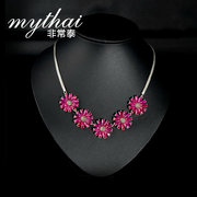 Thai Thai silver jewelry 925 Silver authentic luxury purple gem Sun flowers silver necklace