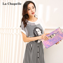 拉夏贝尔2015夏新款 时尚人物印花白色短袖T恤 女10007977