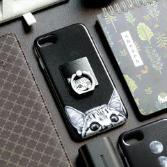 iPhone6s情侣手机壳 苹果7简约黑色硅胶保护套 i6plus指环防摔壳