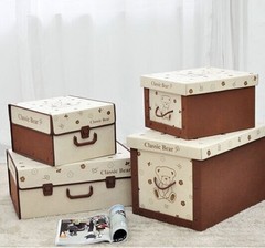 韩国进口高档卡通熊无纺布收纳箱 大号衣物整理箱 杂物收纳盒有盖