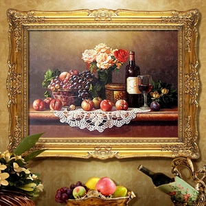 简欧式餐厅装饰画美式挂画壁画静物油画饭厅厨房墙画水果葡萄酒瓶