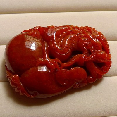 缅甸天然翡翠a货-老种帝王红翡收藏极品大件龙手玩件 送证书