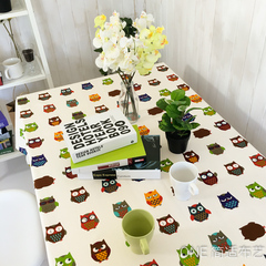 韩式棉麻餐桌布卡通猫头鹰桌布布艺电脑台布茶几布儿童书桌布定做