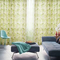 【西厢记】定制成品窗纱 客厅卧室半遮光 棉麻窗帘布料 绿枝