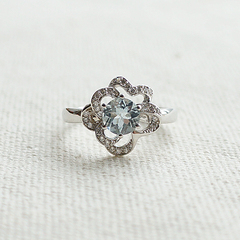 Arcoiris 纯天然海蓝宝戒指 925银镀白金 女款 时尚天然水晶戒指