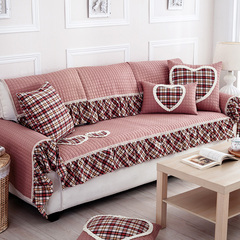 夏季全棉韩式防滑沙发垫布艺四季简约现代纯色格子沙发套定做