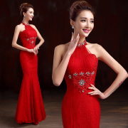 2015 new stylish red-tail hanging on my toast the bride spring/summer clothing slim lace long dress evening dress