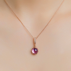 天然紫水晶吊坠女S925银饰品电镀玫瑰金项链女情人节礼物送女友