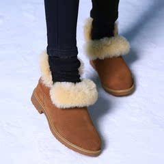 五言诗2016冬季手工真皮保暖羊毛靴女低跟雪地靴时尚磨砂牛皮短靴