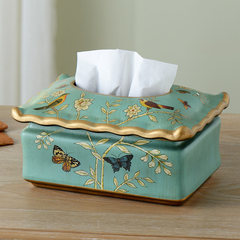 蒂拉美式陶瓷纸巾盒 欧式田园抽纸盒纸抽盒客厅装饰品茶几摆件
