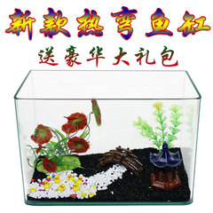 包邮透明热弯方形玻璃生态金鱼缸乌龟缸小型办公桌水族箱造景鱼缸