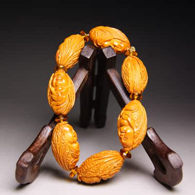 苏工核雕名家 高工苏红 全手工 百财童子 橄榄核雕手串