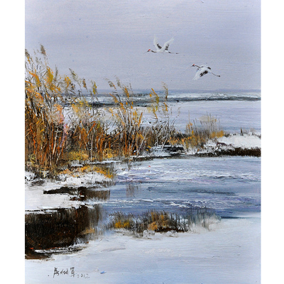 房树军《冬日芦苇》布面油画