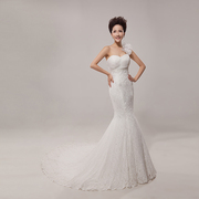 2015 new simple slim slimming fashion spring/summer wedding dresses plus size one shoulder lace fishtail wedding dress-