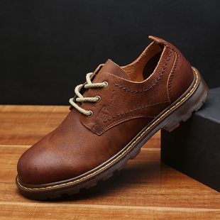 真皮英伦大头皮鞋圆头低帮潮鞋