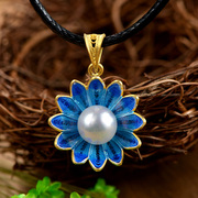 S925 silver plated cloisonne Thai female wild Pearl pendant silver pendant vintage fashion jewelry