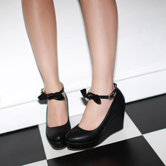 2015 spring new Japanese sweet, thick-soled platform shoes ladies shoes cute bow wedges high heels shoes