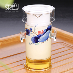 康韵 功夫茶具玻璃 双耳陶瓷内胆泡茶器 玻璃茶壶 加厚耐热红茶杯