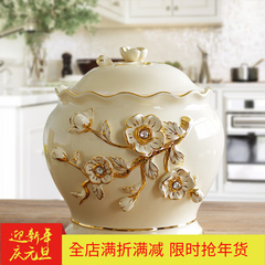 欧式奢华陶瓷10斤带盖米缸米桶储物罐厨房创意家居实用装饰品摆件