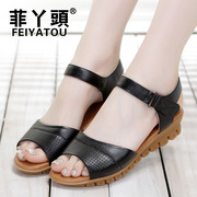 Filipino MOM and girl summer shoes Sandals leather flat with older soft bottom shoes middle-aged non-slip plus size women's shoes