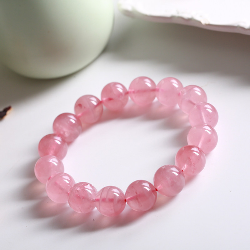 愷龙 马达加斯加天然粉水晶手链单圈女款马粉果冻体手串饰品礼品